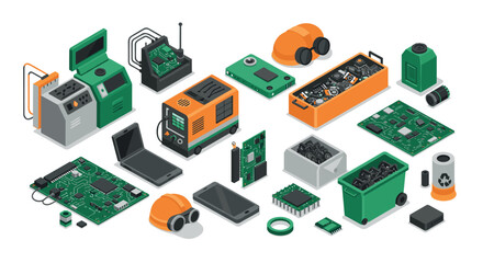 Obraz premium Electronic components in isometric style for repair and technology projects
