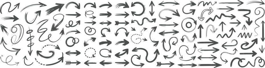 Transparent PNG available
Hand drawn arrow set featuring curved, straight, dotted, and swirled arrows design, arrow vector for creative design, presentations, infographics, and decorative purposes