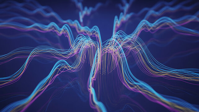 Abstract digital sound wave visualization with blue and purple hues