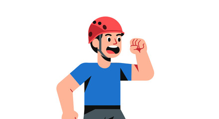 Obraz premium Animated Climber Wearing Protective Helmet And Expressing Strong Confidence