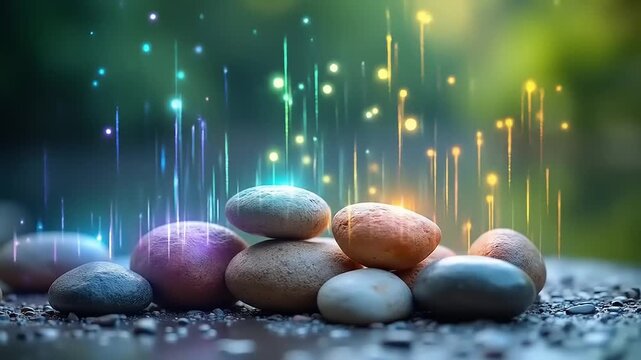 Pebbles with energy light effect.