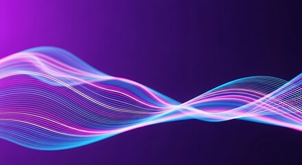 Abstract wavy lines with glowing dots on a purple and blue gradient background, creating a futuristic and dynamic visual effect for design