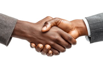 Two hands clasping in agreement and partnership on a transparent background, cut out