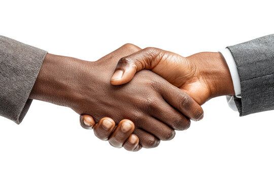Two hands clasping in agreement and partnership on a transparent background, cut out