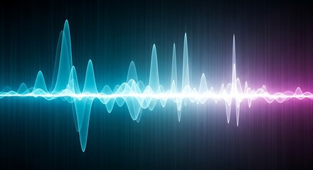 Vibrant audio waveform visualization in blue and pink, depicting sound waves, music frequency, and digital signal processing for creative projects