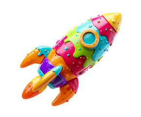 Colorful candy rocket object on white on a transparent background, cut out