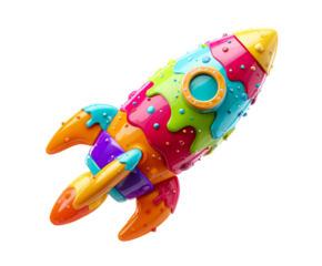 Colorful candy rocket object on white on a transparent background, cut out