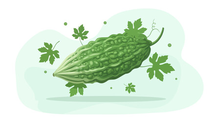 Bitter Gourd in Artistic Style, Green and Fresh, A Vegetable Illustration