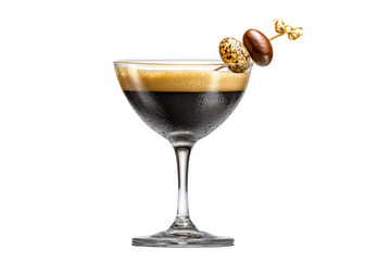 Espresso martini cocktail with coffee bean garnish on white on a transparent background, cut out