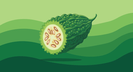 Bitter Melon Illustration On Animated Background Green Tones Suitable For Recipes Or Healthy Diet