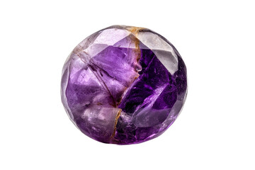 Faceted Amethyst Gemstone Showing Internal Inclusions on a transparent background, cut out