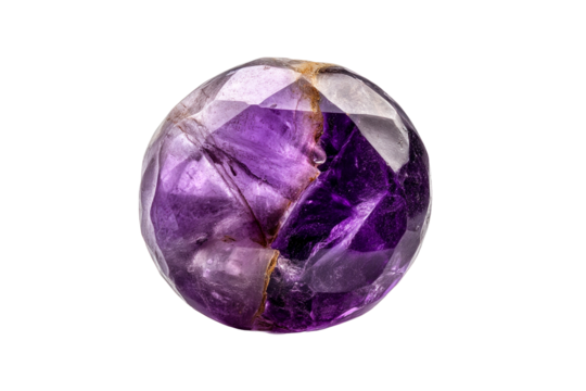 Faceted Amethyst Gemstone Showing Internal Inclusions on a transparent background, cut out