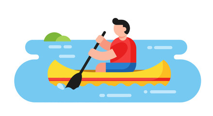 Canoeing Through Flowing Waters Under A Bright Blue Sky Depicting Pure Recreational Sport