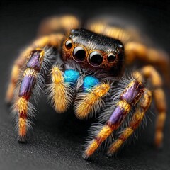 Close-up view of a vibrant jumping spider showcasing its unique features