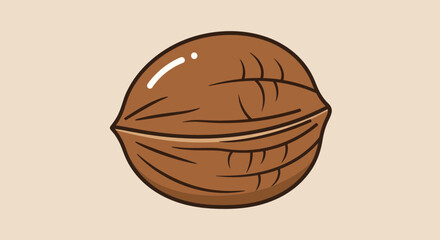 Cartoon Illustration of a Delicious Walnut Food Item Over a Light Beige Background