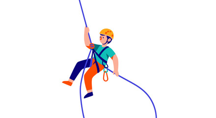 Cartoon Illustration Of Climber Rappelling Down Rope Against A Black Background
