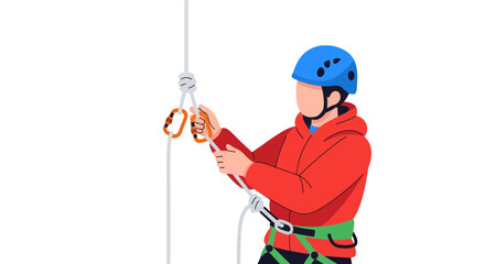 Cartoon Illustration Of Climber With Protective Gear Practicing On Black Background