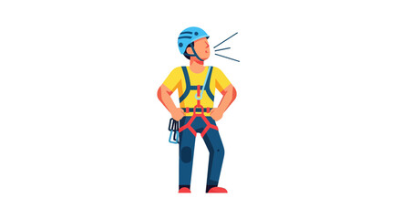Fototapeta premium Cartoon Mountain Climber Ready To Adventure While Wearing Safety Equipment and Harness