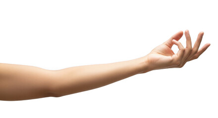 Fototapeta premium Closeup of a persons arm extended with hand open and fingers slightly raised