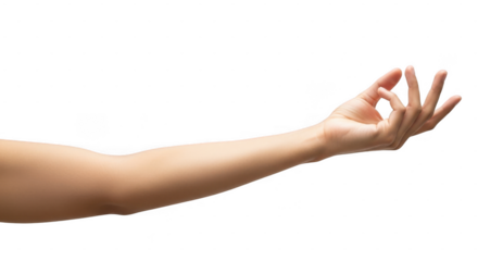 Closeup of a persons arm extended with hand open and fingers slightly raised