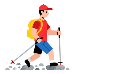 Obraz premium Cartoon Expedition: A Hiker's Journey Through the Wilderness, Hiking Illustration