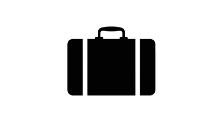 A simple black silhouette of a vintage suitcase is prominently displayed