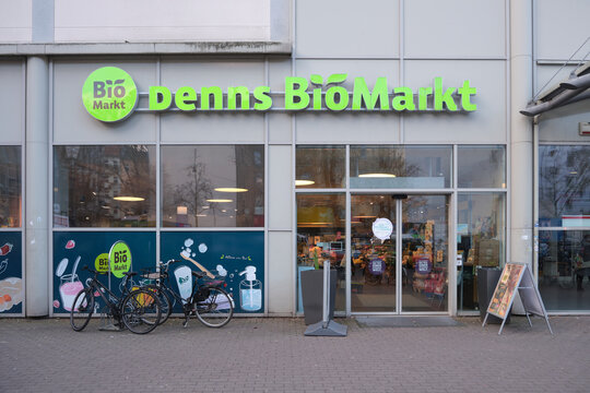 Berlin, Germany, December 13, 2024, Front and entrance area of the Denns Biomarkt store in Kreuzberg on Hasenheide, near Hermannplatz.
