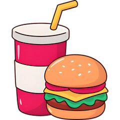 Cartoon hamburger and soda drink isolated fast food meal icon