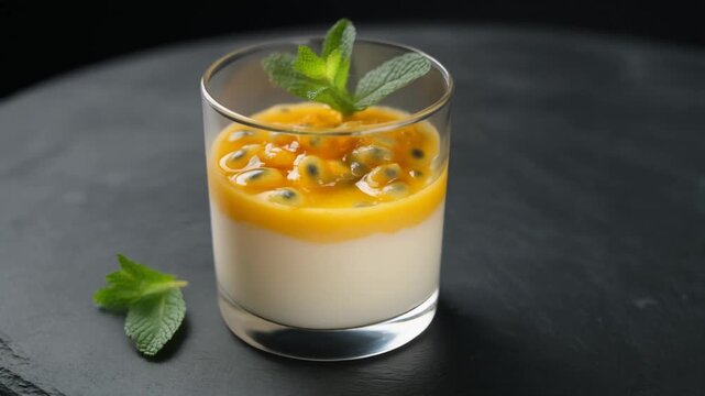 Kokos-Panna-Cotta mit Passionsfruchtspiegel