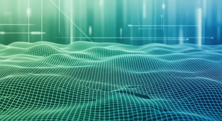 Futuristic wireframe abstract terrain background mesh grid visualization network technology and data flow