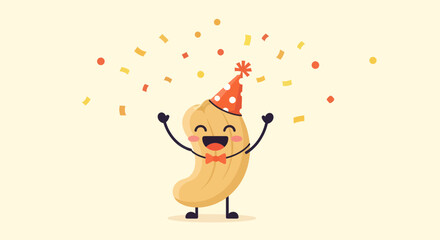 Fototapeta premium Cashew Celebrating A Joyful Moment With Party Hat And Festive Confetti Shower Display