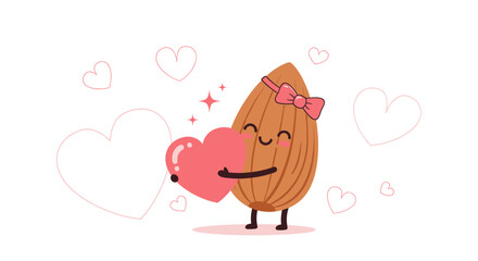 Charming Almond Cartoon Character With a Heart Embracing Love and Affection