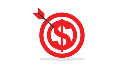 Red dollar-sign bullseye, arrow through it. Simple, bold illustration against a bright white background. Minimalist design