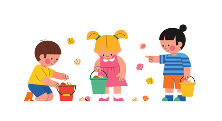 Children Having Fun Shelling On A Beach And Exploring Natural Wonders