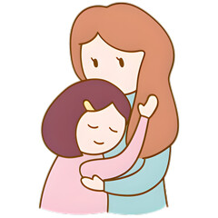 Mother and child loving embrace in simple cartoon illustration