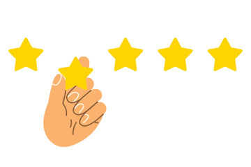 hand giving a five-star review, perfect for rating, feedback, quality, customer satisfaction, and business service designs- vector illustration
