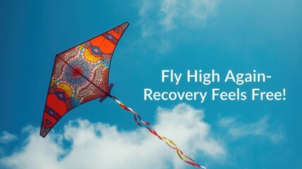 Kite flying event open sky inspirational message bright day uplifting concept of recovery