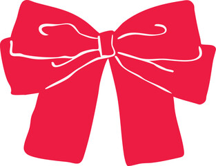 Minimalist red Christmas bow line art &mdash; elegant holiday ribbon illustration, simple festive decoration, Scandinavian winter vector for modern seasonal cards and design projects.