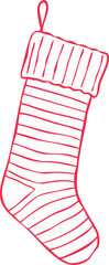 Minimalist Christmas stocking line art illustration &mdash; festive holiday sock outline, simple Scandinavian winter decor, elegant monochrome vector drawing for seasonal design projects.