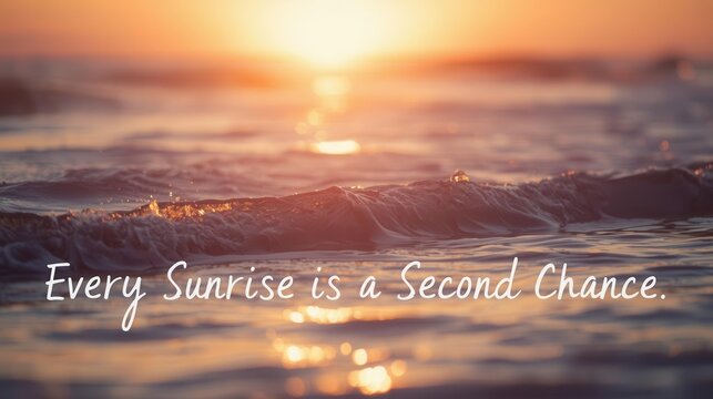 Morning serenity ocean sunrise reflection coastal beach inspirational quote calm environment close-up view