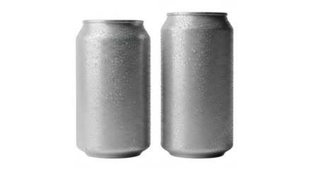 Two empty silver aluminum cans standing side by side