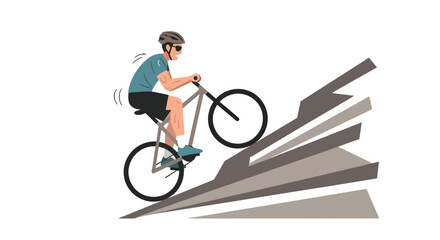 Fototapeta premium Cyclist Ascending Steep Ramp in Dynamic Illustration with Black Background