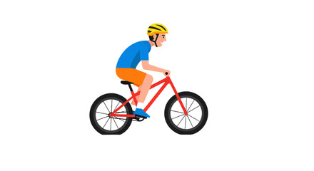 Fototapeta premium Cyclist Joyfully Riding Bicycle, Wearing Helmet in Action on the Road, Black Background
