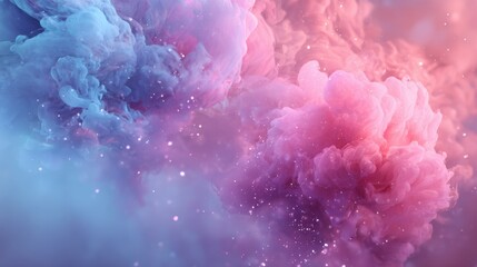 Fototapeta premium Soft, swirling clouds of pink and blue create a stunning visual display filled with sparkles. This scene evokes feelings of tranquility and imagination, inviting viewers to dream.