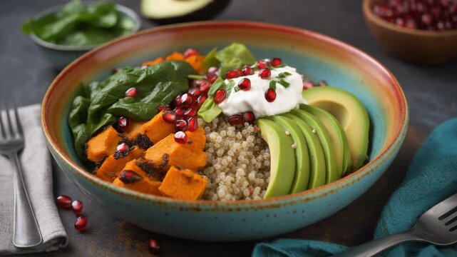 Quinoa-Bowl mit Avocado & S&uuml;&szlig;kartoffel