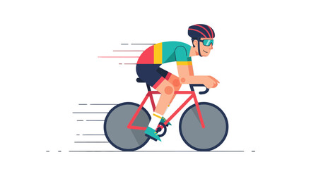 Fototapeta premium Cyclist Races Fast, Animated Illustration Shows Speed, Against Black Backdrop