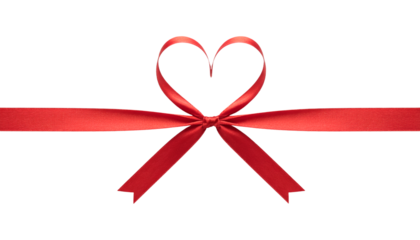 Red ribbon forming a heart shape tied in a bow isolated on a white background perfect for Valentines Day or a romantic gift