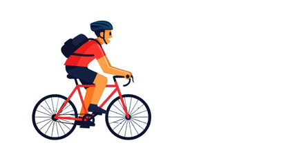 Obraz premium Cyclist With Backpack Rides Bicycle Against Black Backdrop, Vector Illustration