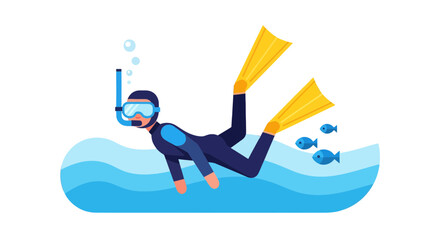 Diver Explores Underwater World With Flappers and Mask in Blue Aquatic Scene