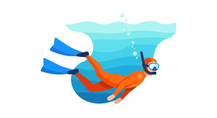 Diver Explores Underwater World With Snorkel and Fins In A Digital Illustration
